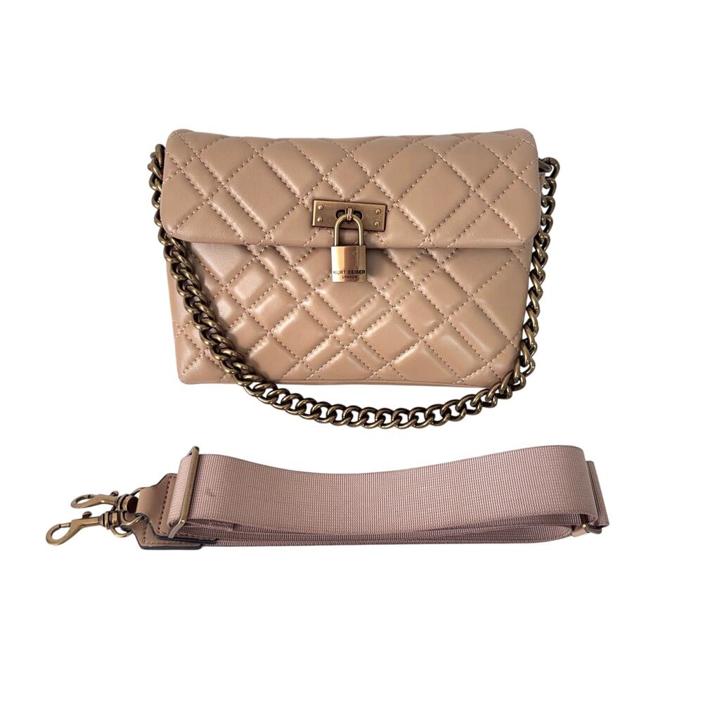 Kurt Geiger Brixton Quilted Leather Lock Crossbody or Shoulder Bag Tan
